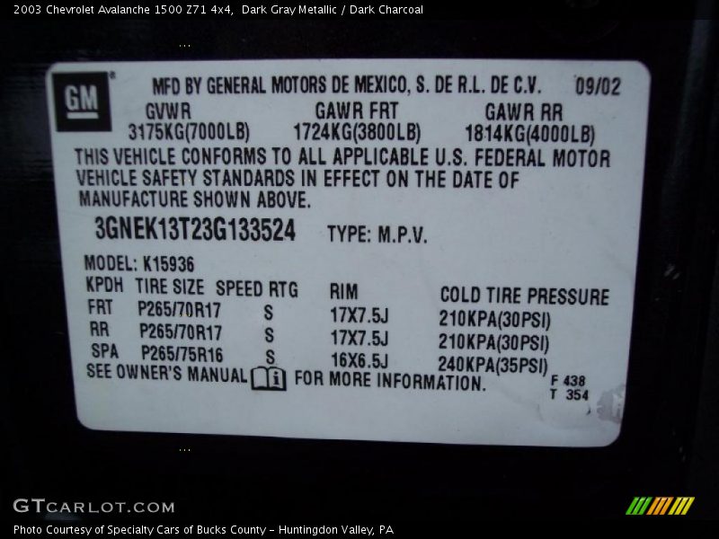 Dark Gray Metallic / Dark Charcoal 2003 Chevrolet Avalanche 1500 Z71 4x4