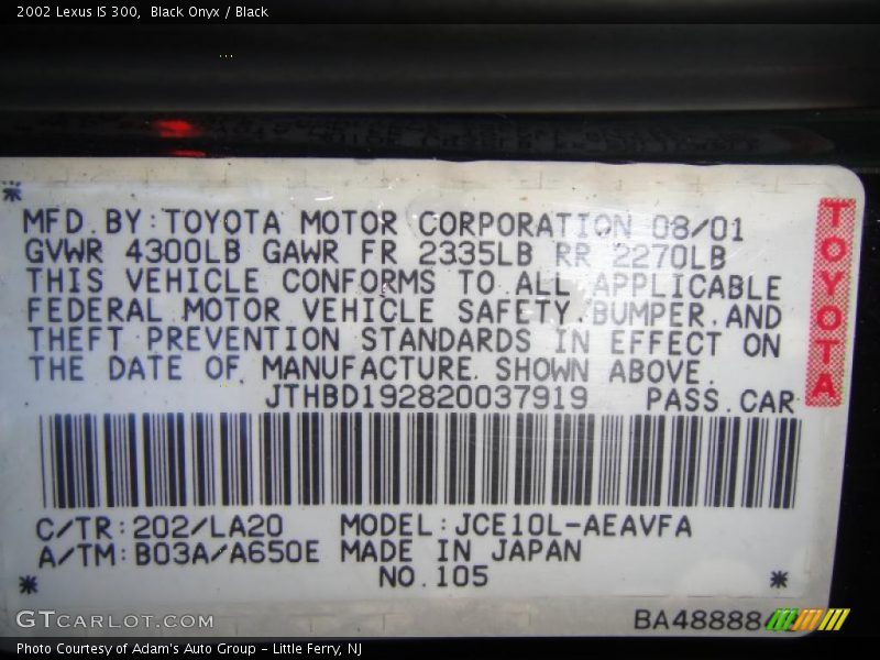 Black Onyx / Black 2002 Lexus IS 300