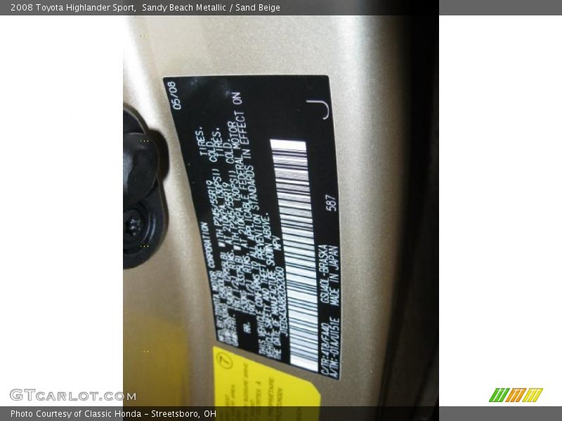 Sandy Beach Metallic / Sand Beige 2008 Toyota Highlander Sport
