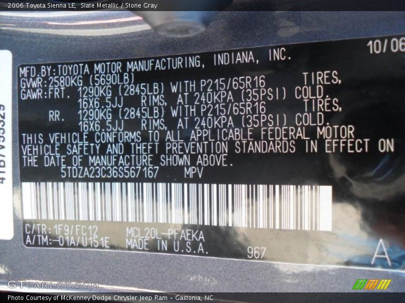 Slate Metallic / Stone Gray 2006 Toyota Sienna LE