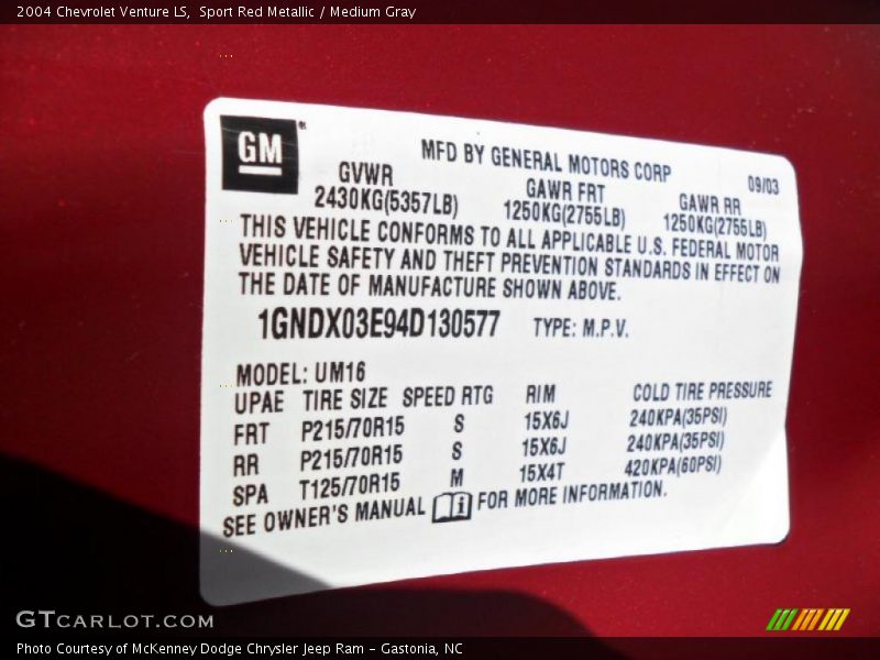 Sport Red Metallic / Medium Gray 2004 Chevrolet Venture LS