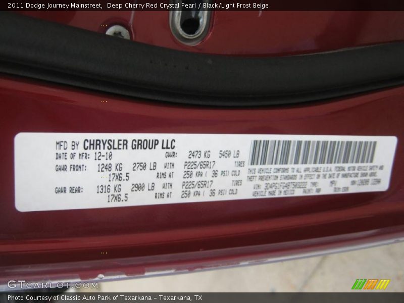 2011 Journey Mainstreet Deep Cherry Red Crystal Pearl Color Code PRP
