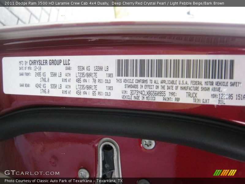 Deep Cherry Red Crystal Pearl / Light Pebble Beige/Bark Brown 2011 Dodge Ram 3500 HD Laramie Crew Cab 4x4 Dually