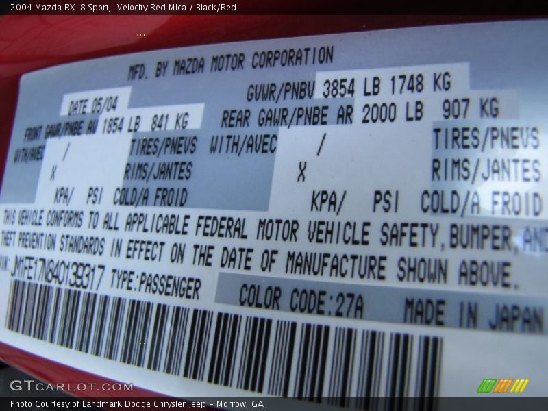 Velocity Red Mica / Black/Red 2004 Mazda RX-8 Sport