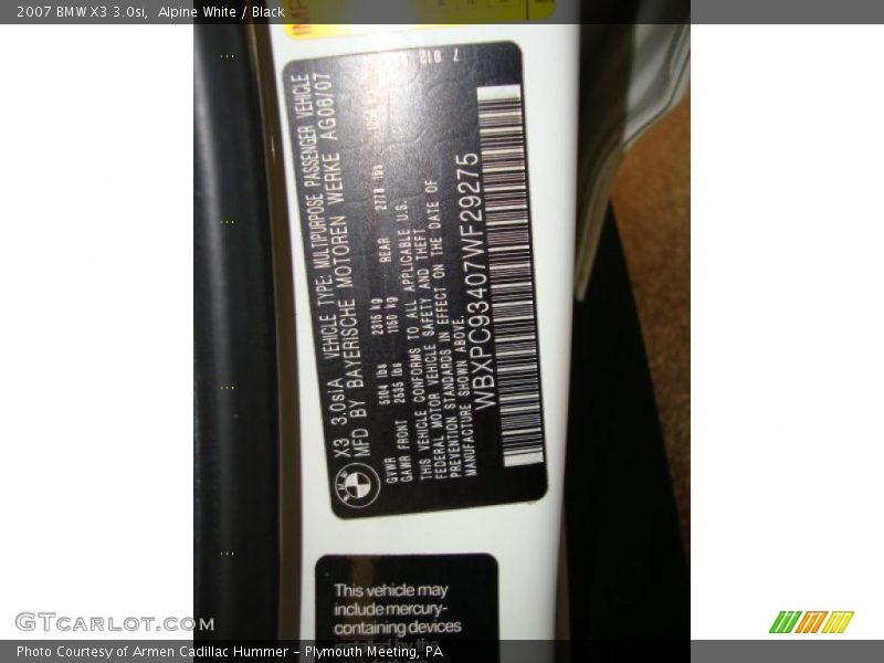 Alpine White / Black 2007 BMW X3 3.0si