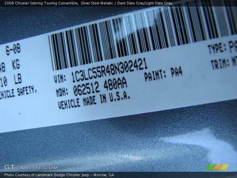 Silver Steel Metallic / Dark Slate Gray/Light Slate Gray 2008 Chrysler Sebring Touring Convertible