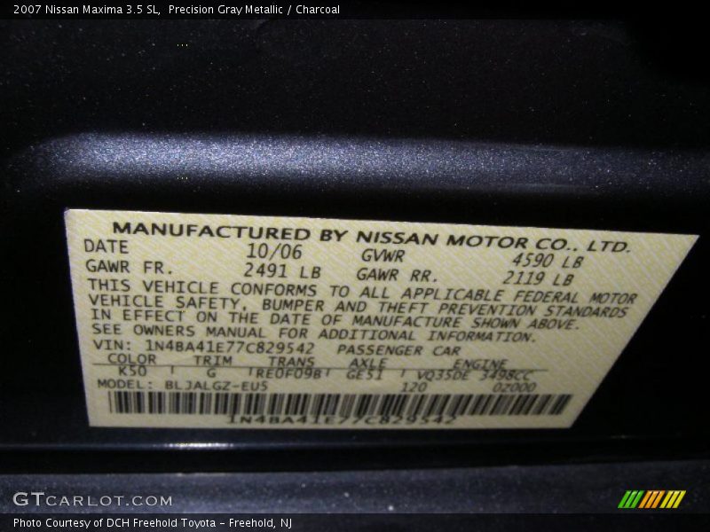 Precision Gray Metallic / Charcoal 2007 Nissan Maxima 3.5 SL