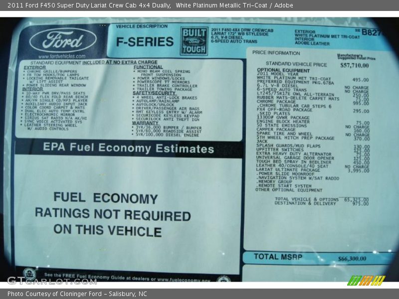  2011 F450 Super Duty Lariat Crew Cab 4x4 Dually Window Sticker