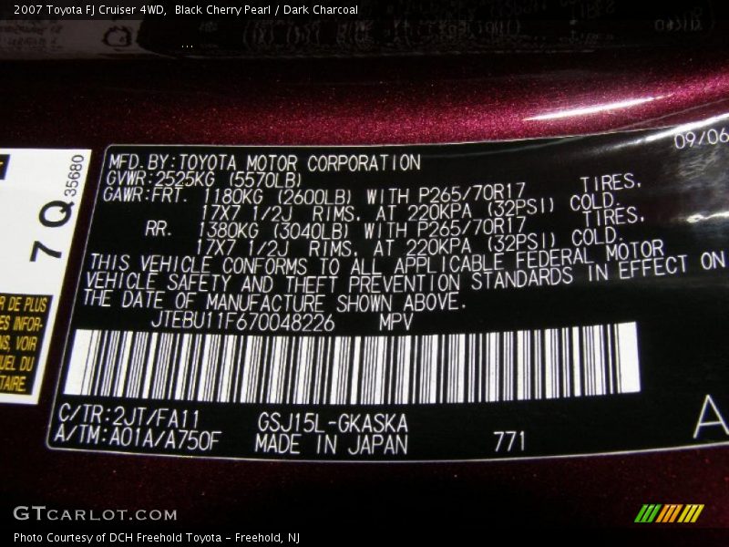 Black Cherry Pearl / Dark Charcoal 2007 Toyota FJ Cruiser 4WD