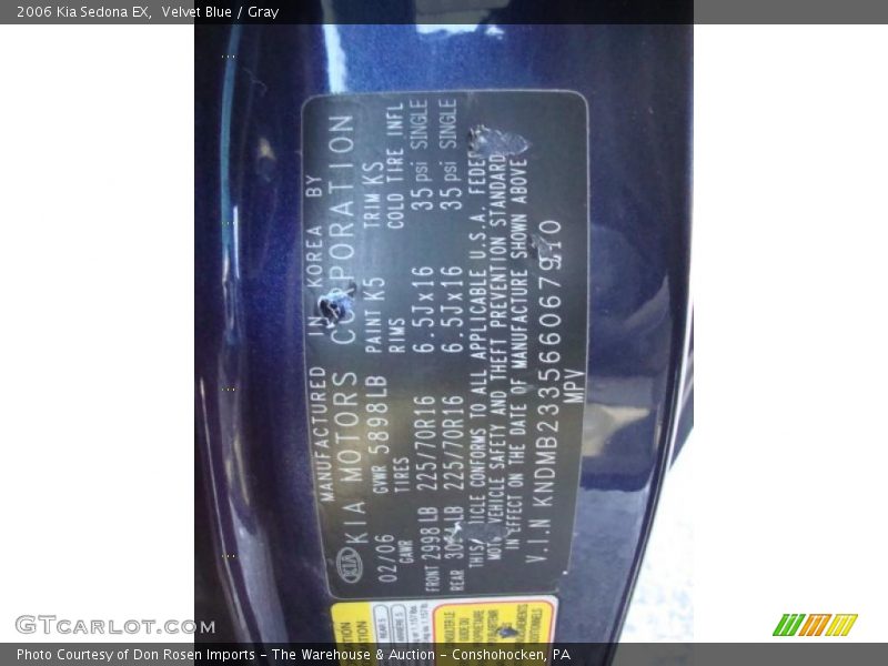 Velvet Blue / Gray 2006 Kia Sedona EX