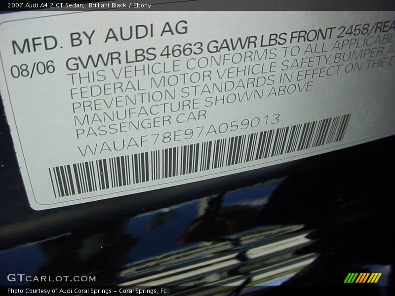 Brilliant Black / Ebony 2007 Audi A4 2.0T Sedan