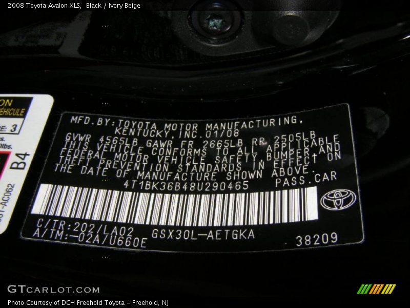 Black / Ivory Beige 2008 Toyota Avalon XLS