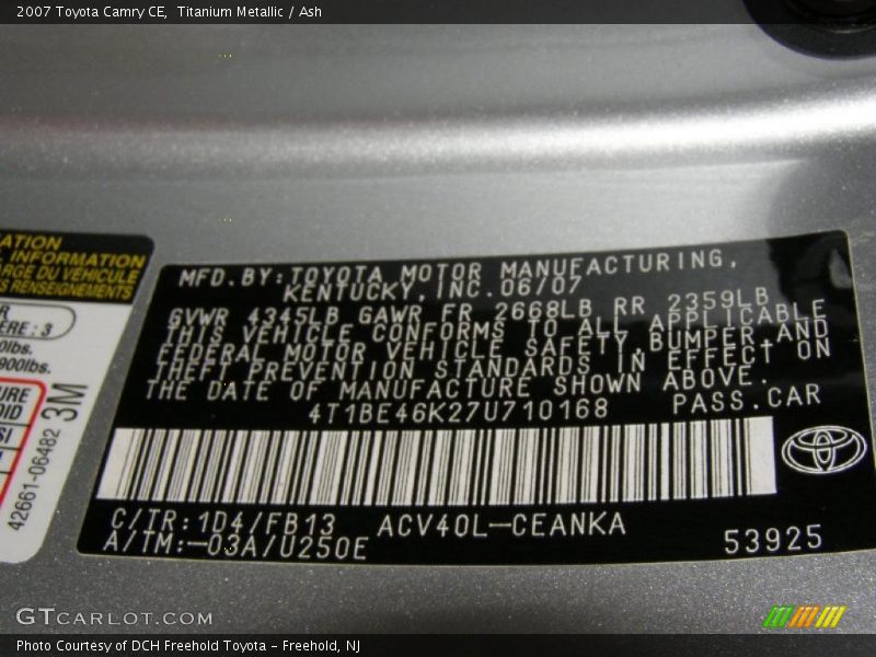 Titanium Metallic / Ash 2007 Toyota Camry CE