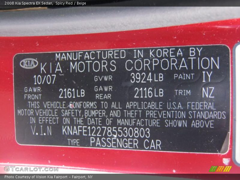 Spicy Red / Beige 2008 Kia Spectra EX Sedan