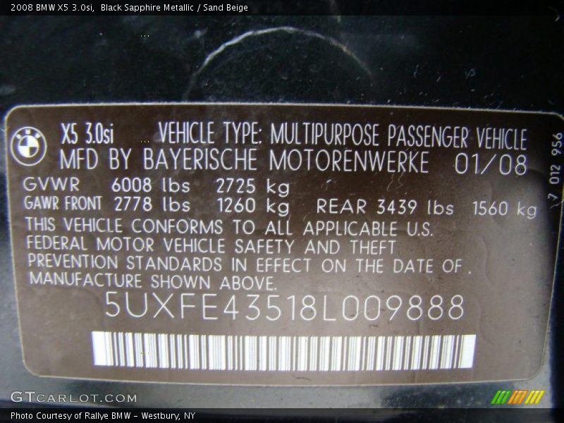 Black Sapphire Metallic / Sand Beige 2008 BMW X5 3.0si