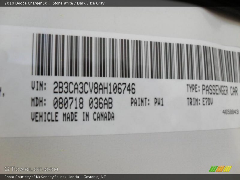 Stone White / Dark Slate Gray 2010 Dodge Charger SXT