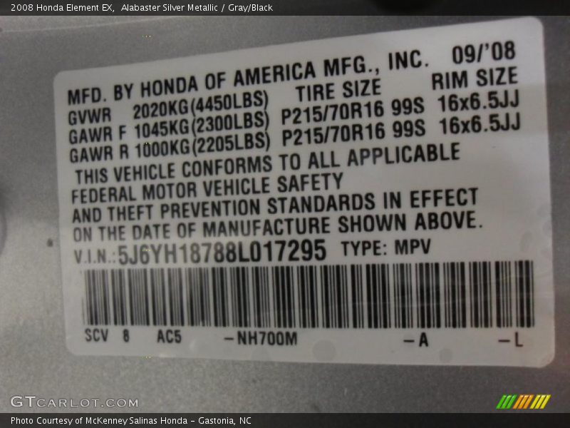 Alabaster Silver Metallic / Gray/Black 2008 Honda Element EX