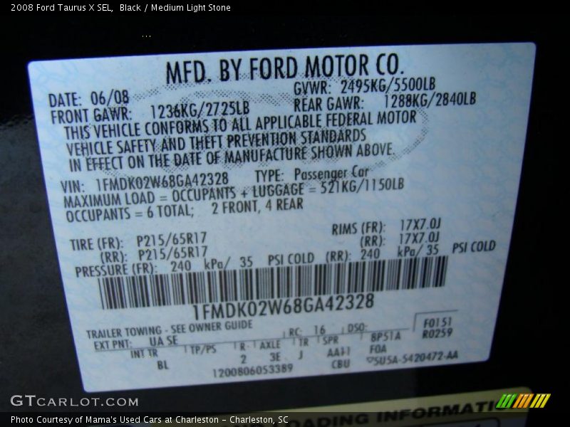 Black / Medium Light Stone 2008 Ford Taurus X SEL