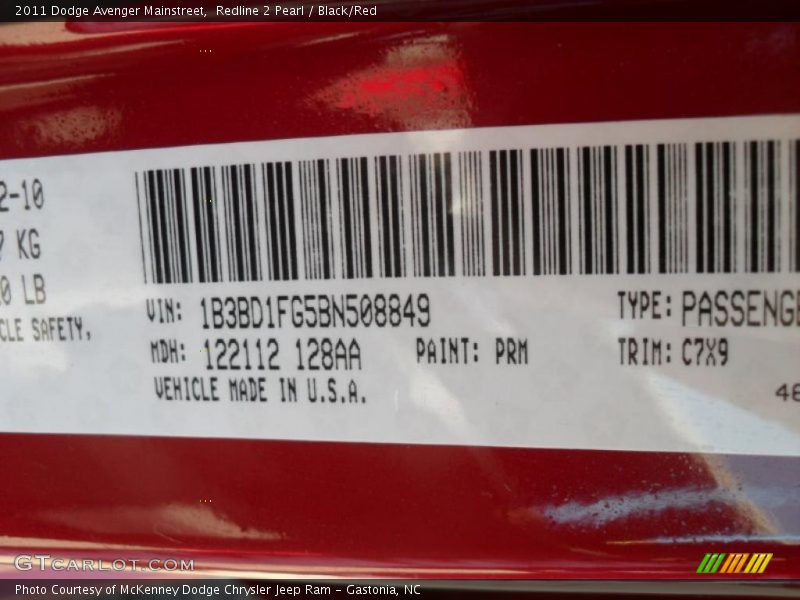 Redline 2 Pearl / Black/Red 2011 Dodge Avenger Mainstreet