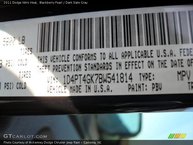 2011 Nitro Heat Blackberry Pearl Color Code PBV