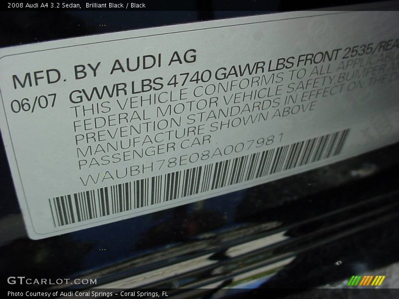 Brilliant Black / Black 2008 Audi A4 3.2 Sedan