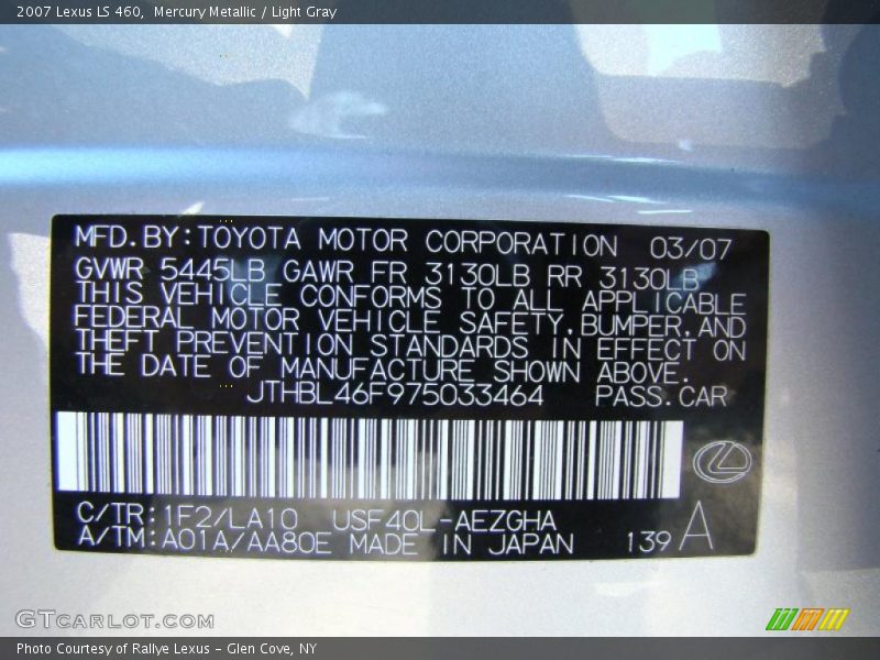 Mercury Metallic / Light Gray 2007 Lexus LS 460
