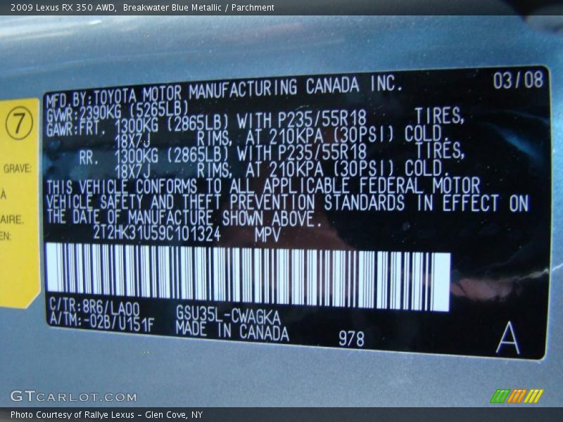 Breakwater Blue Metallic / Parchment 2009 Lexus RX 350 AWD