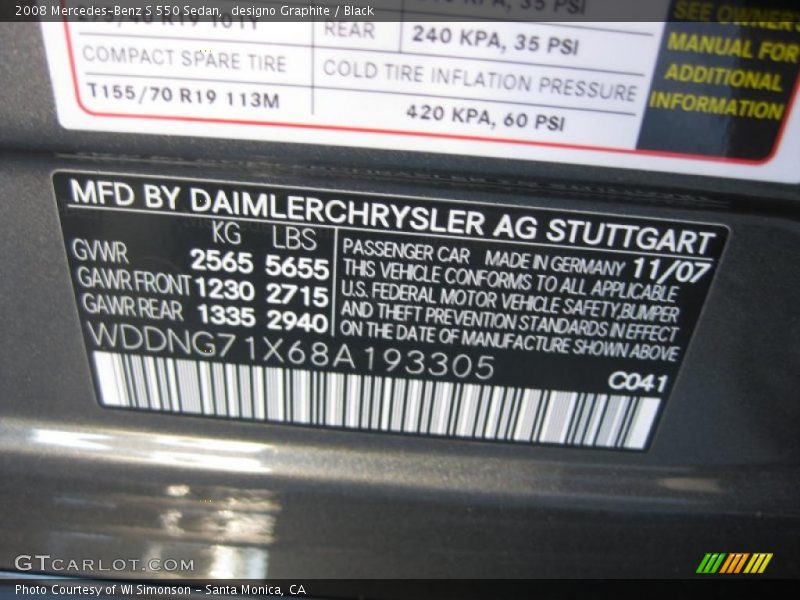 2008 S 550 Sedan designo Graphite Color Code 041