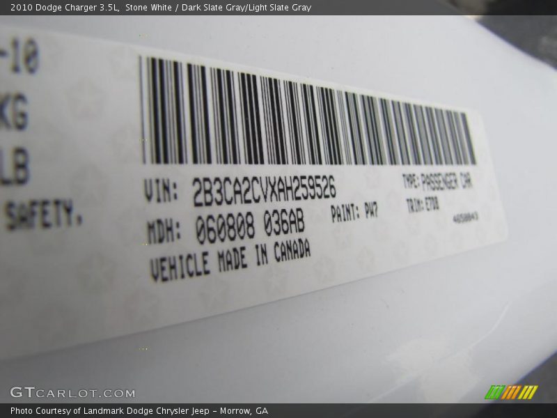 Stone White / Dark Slate Gray/Light Slate Gray 2010 Dodge Charger 3.5L