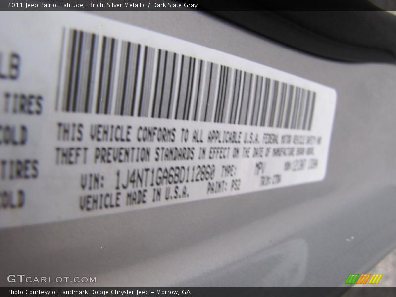 Bright Silver Metallic / Dark Slate Gray 2011 Jeep Patriot Latitude