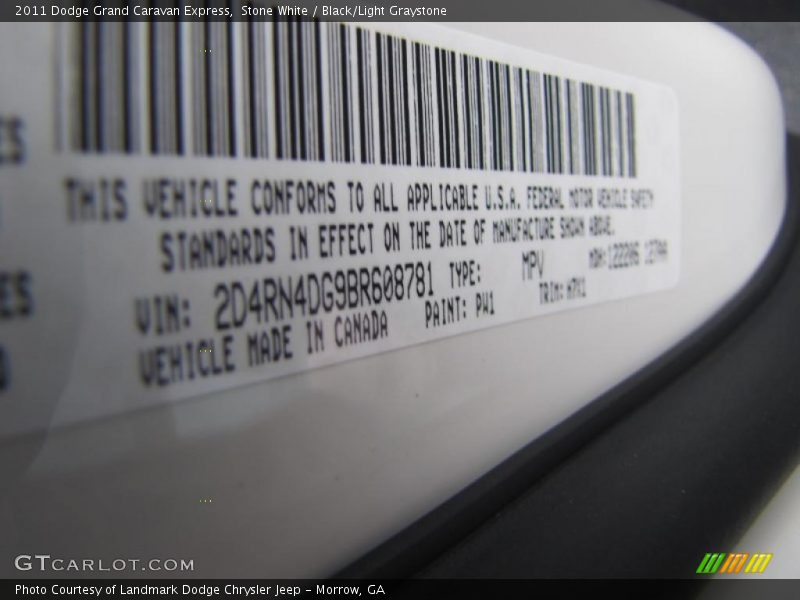 Stone White / Black/Light Graystone 2011 Dodge Grand Caravan Express