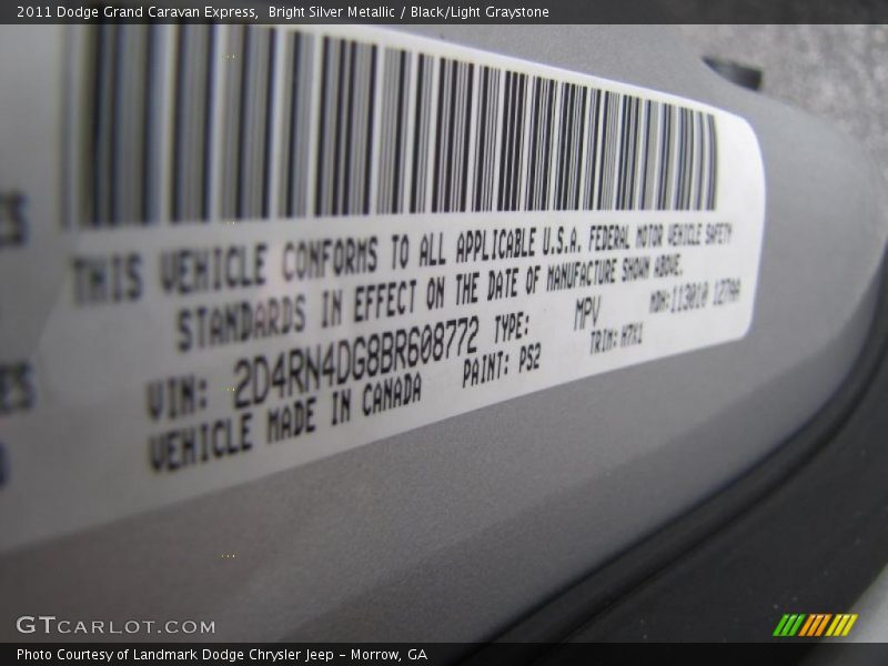 Bright Silver Metallic / Black/Light Graystone 2011 Dodge Grand Caravan Express