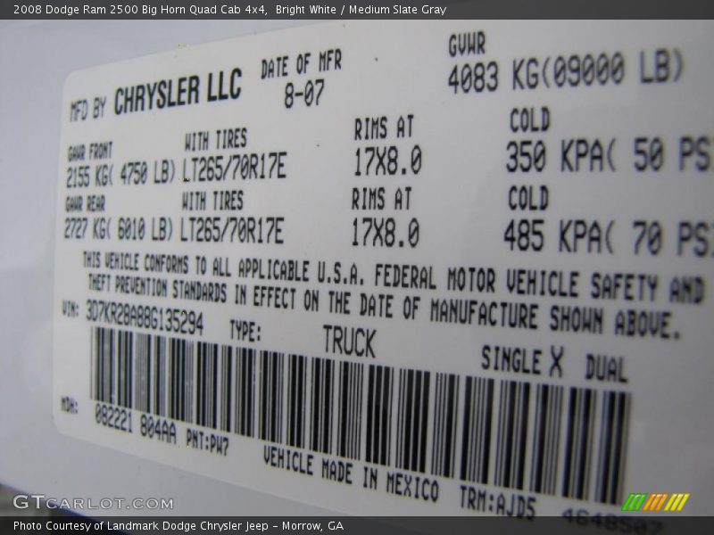 Bright White / Medium Slate Gray 2008 Dodge Ram 2500 Big Horn Quad Cab 4x4