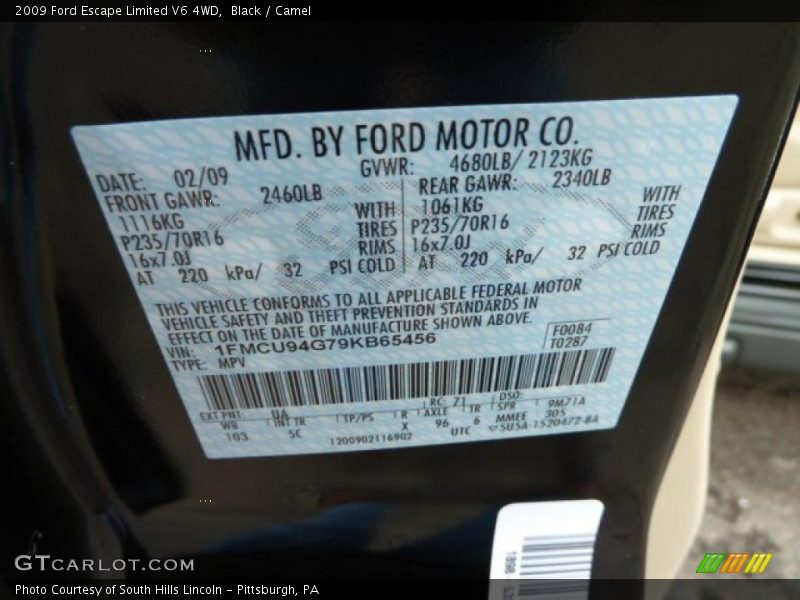 Black / Camel 2009 Ford Escape Limited V6 4WD