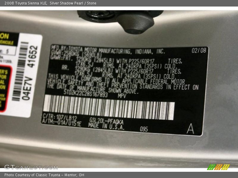 Silver Shadow Pearl / Stone 2008 Toyota Sienna XLE