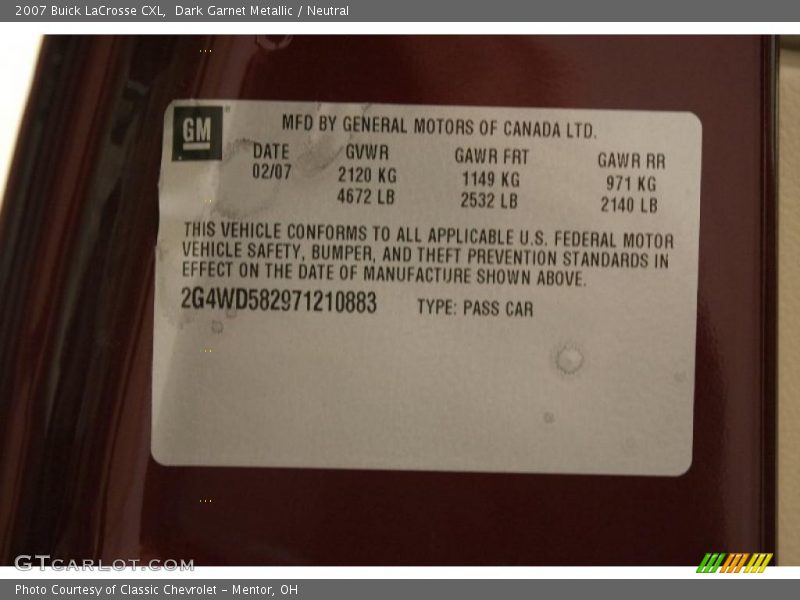 Dark Garnet Metallic / Neutral 2007 Buick LaCrosse CXL