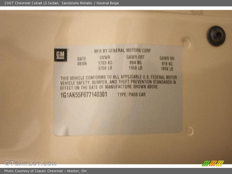 Sandstone Metallic / Neutral Beige 2007 Chevrolet Cobalt LS Sedan