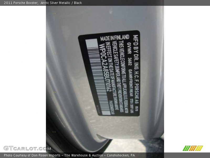 Info Tag of 2011 Boxster 