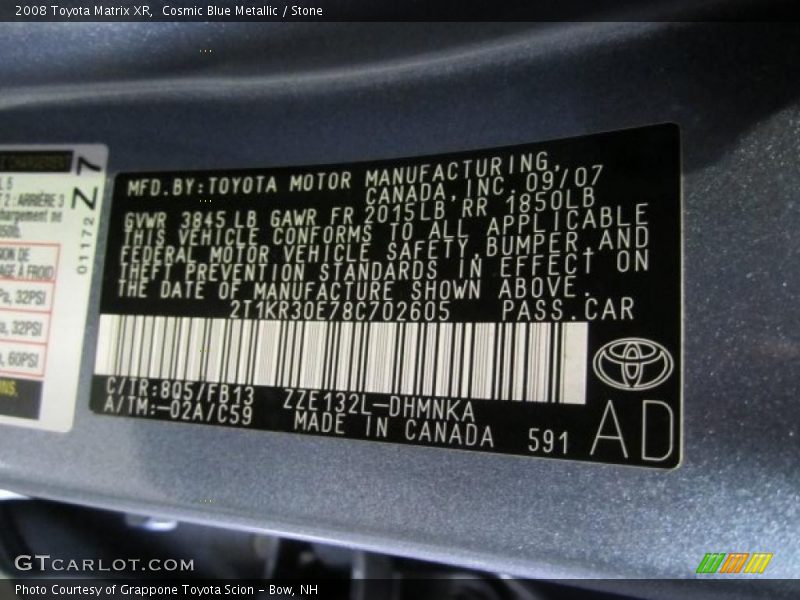 Cosmic Blue Metallic / Stone 2008 Toyota Matrix XR