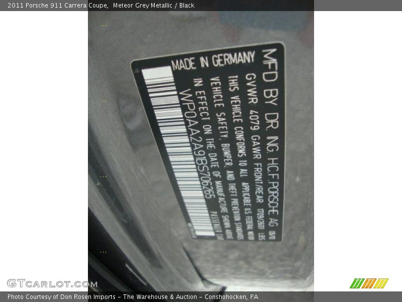 Meteor Grey Metallic / Black 2011 Porsche 911 Carrera Coupe