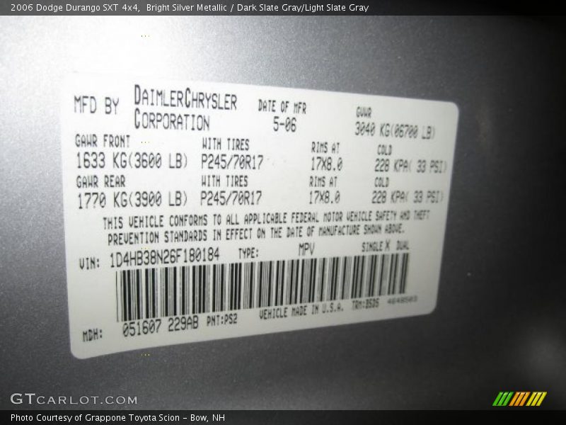 Bright Silver Metallic / Dark Slate Gray/Light Slate Gray 2006 Dodge Durango SXT 4x4