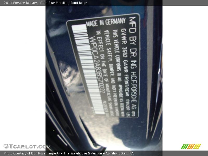 Dark Blue Metallic / Sand Beige 2011 Porsche Boxster