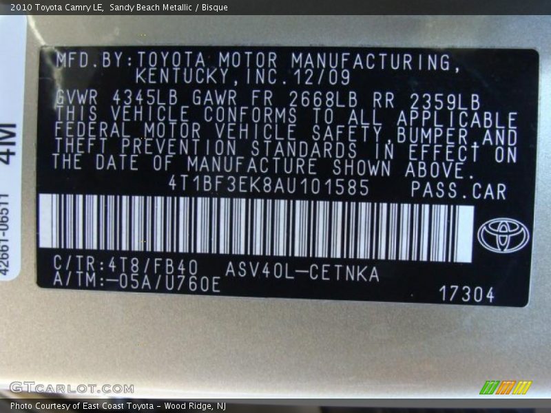 Sandy Beach Metallic / Bisque 2010 Toyota Camry LE