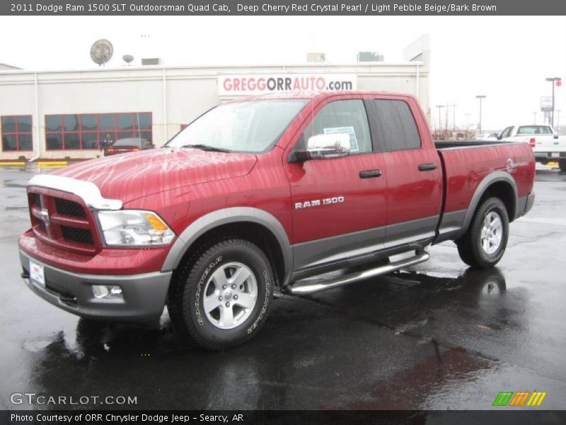 Deep Cherry Red Crystal Pearl / Light Pebble Beige/Bark Brown 2011 Dodge Ram 1500 SLT Outdoorsman Quad Cab
