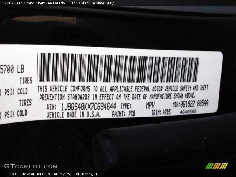 Black / Medium Slate Gray 2007 Jeep Grand Cherokee Laredo