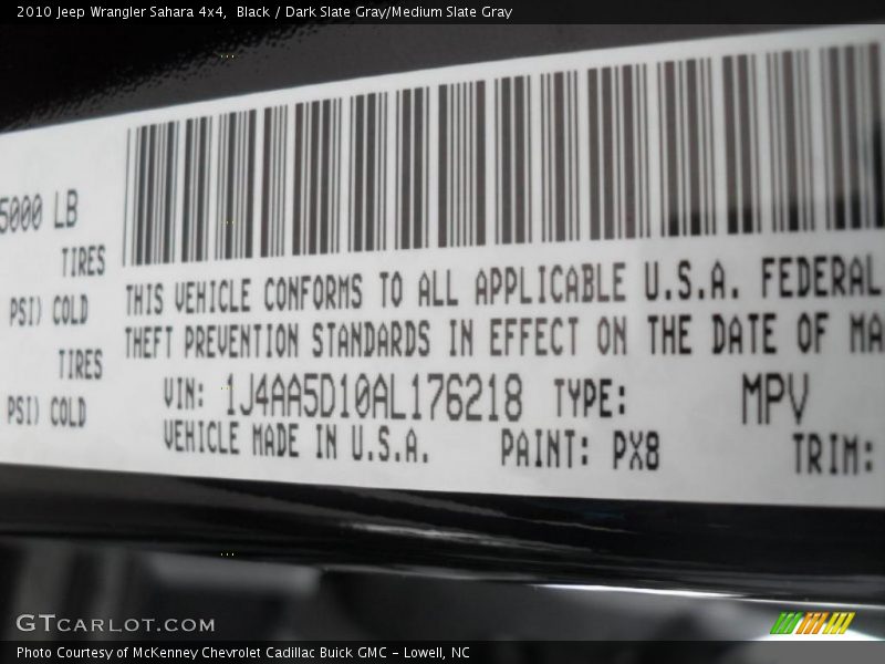 Black / Dark Slate Gray/Medium Slate Gray 2010 Jeep Wrangler Sahara 4x4