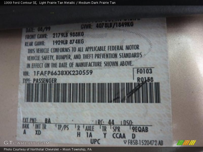 1999 Contour SE Light Prairie Tan Metallic Color Code BA