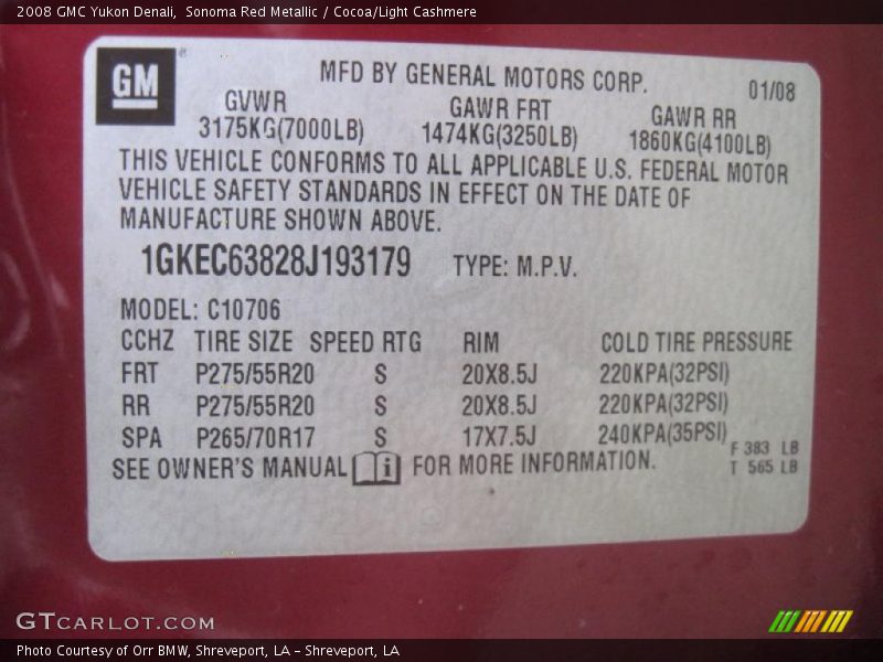 Sonoma Red Metallic / Cocoa/Light Cashmere 2008 GMC Yukon Denali