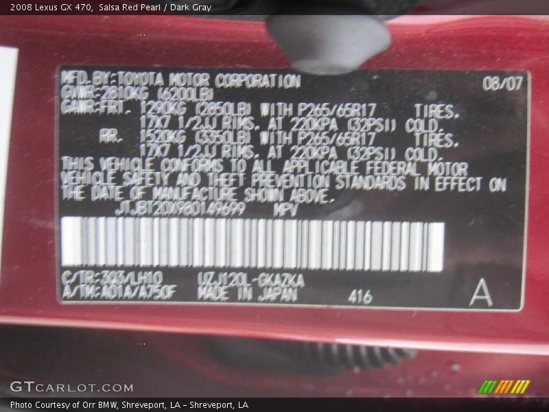 Salsa Red Pearl / Dark Gray 2008 Lexus GX 470