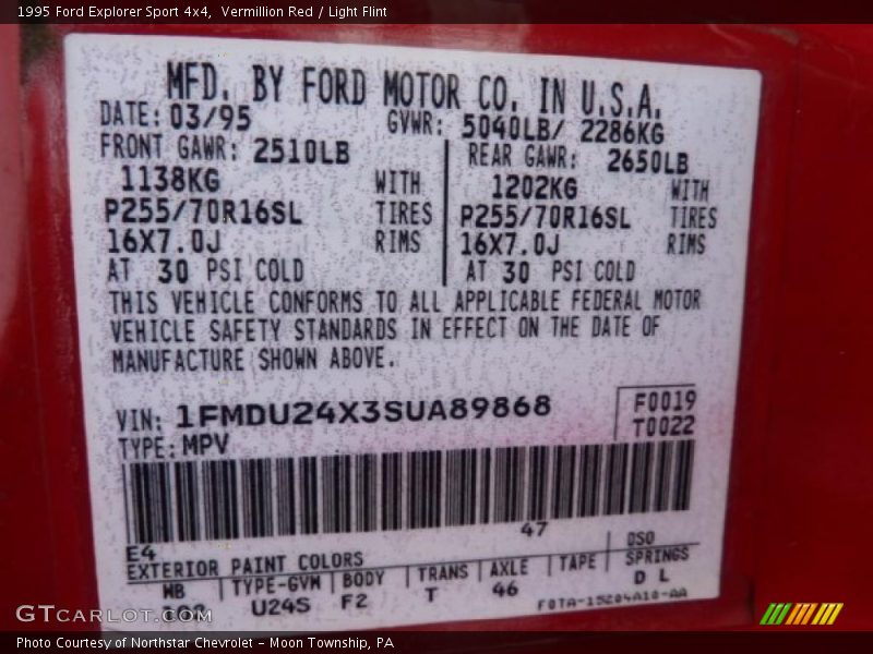 1995 Explorer Sport 4x4 Vermillion Red Color Code E4